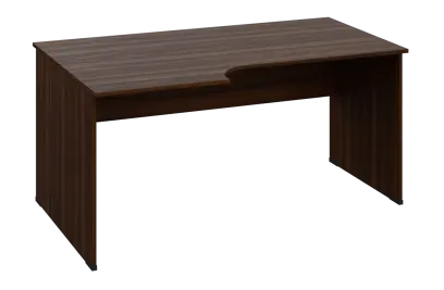 ERL 18 - 166 stůl kancelářský, rohový, levý, dřevěná podnož, deska 18 mm, široký 1600 mm, ořech královský